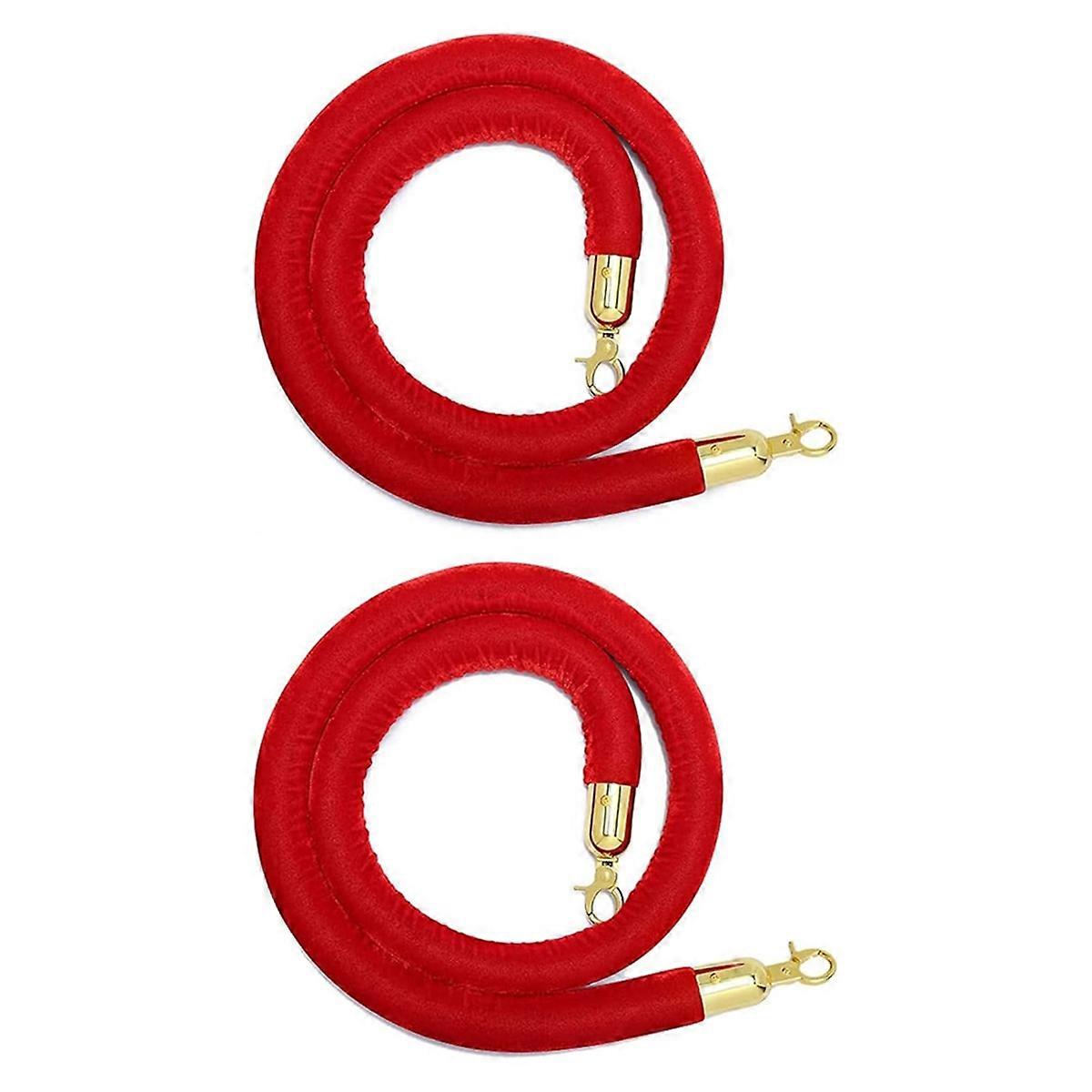 2 Pack Velvet Stanchion Rope with Gold Hooks, Crowd Control Rope Safety Barrier Red Carpet Decorati