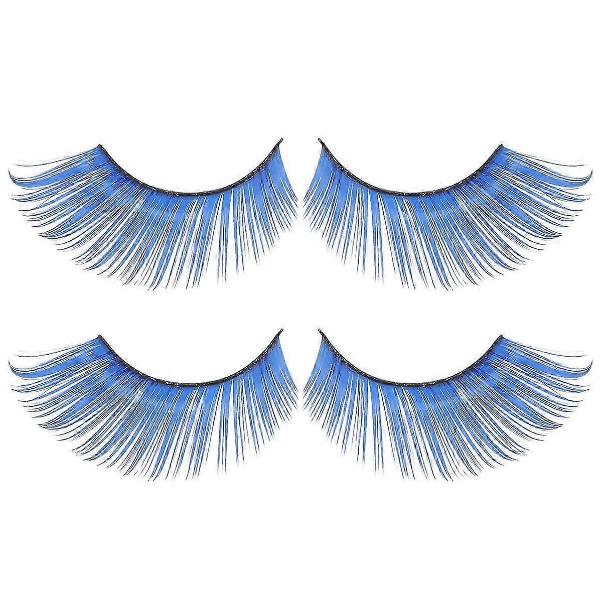 2 Pairs Halloween Blue Eyelashes False Eyelashes Exaggerated Eye Lashes