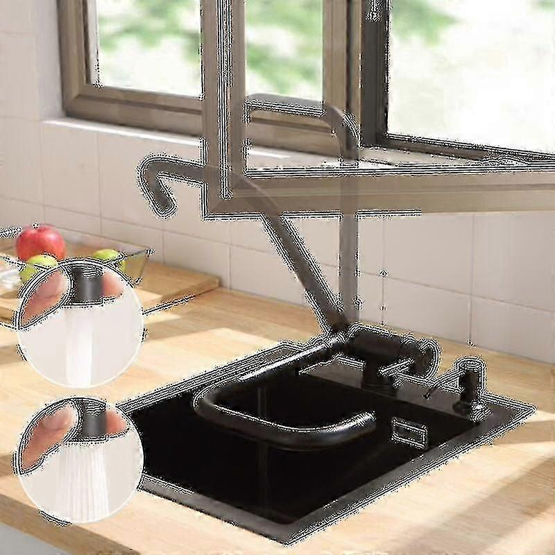 360 Swivel Kitchen Faucet Folding Single Handle Sink Faucet Front Window Stainless Steel Black(best)