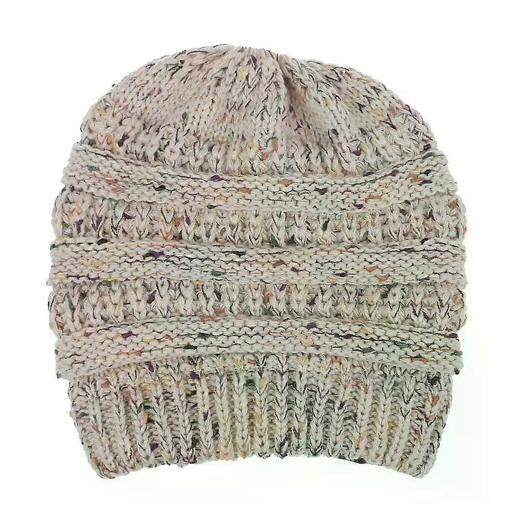 High Bun Ponytail Beanie Hat Chunky Soft Stretch Cable Knit Warm Fuzzy Lined Skull Beanie Acrylic Hats Men And Women