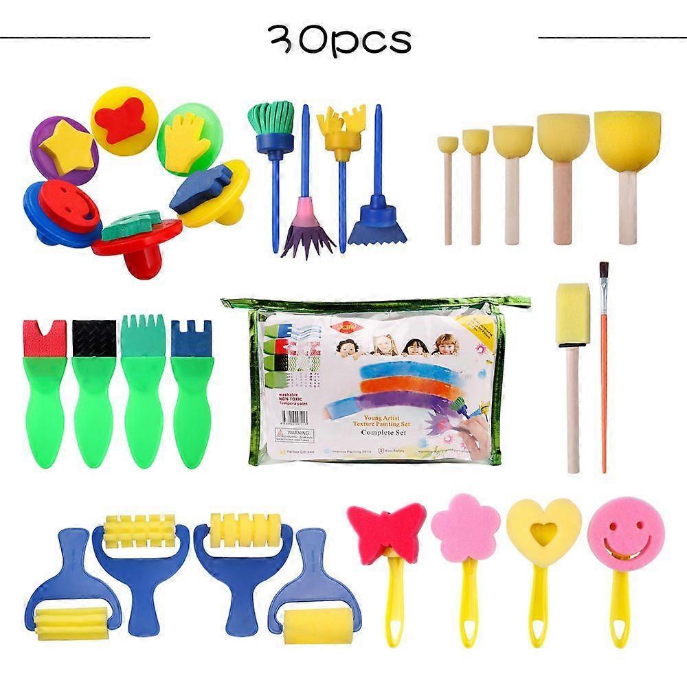 30pcs ערכות מברשות צבע ספוג לילדים ערכות מברשות ציור ספוג לילדים למידה מוקדמת DIY