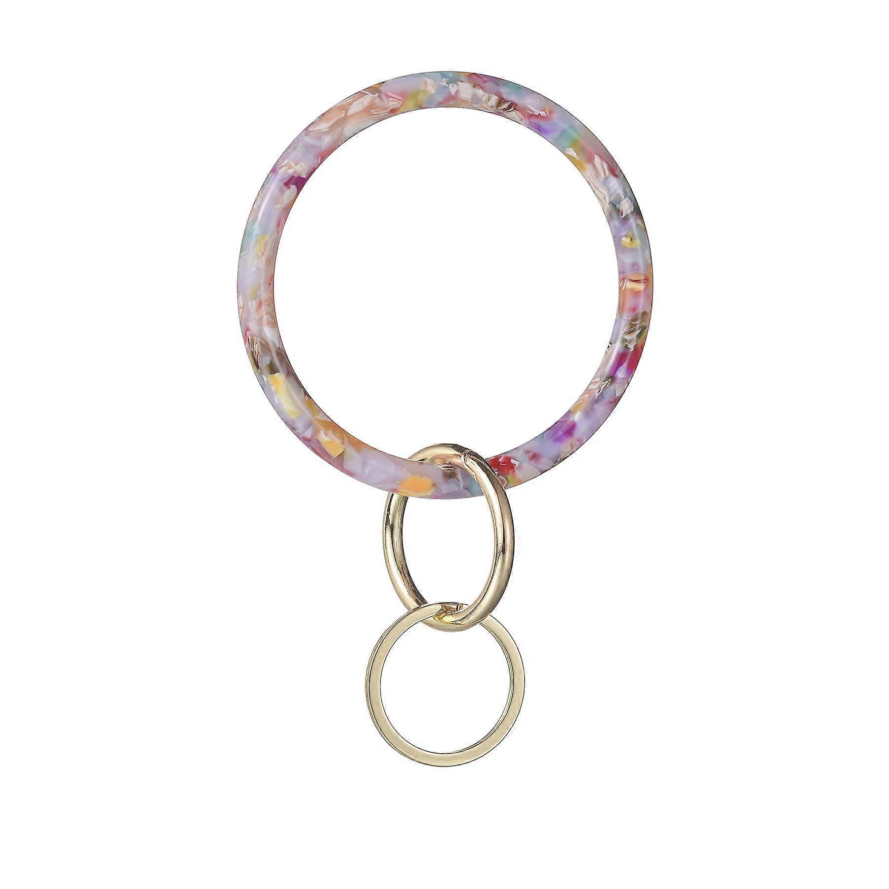 Key Ring Bracelet Wristlet Keychain Bangle Keyring for Women, Acetate Round Key Chain