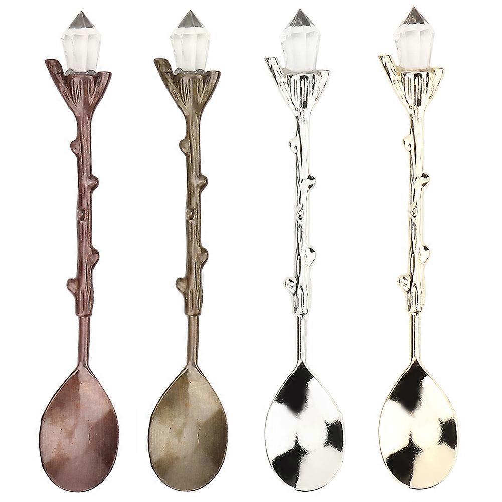 4Pcs Vintage Coffee Spoon Set with Tree Branch Handle, Elegant Milk Spoons for Home and Café Use