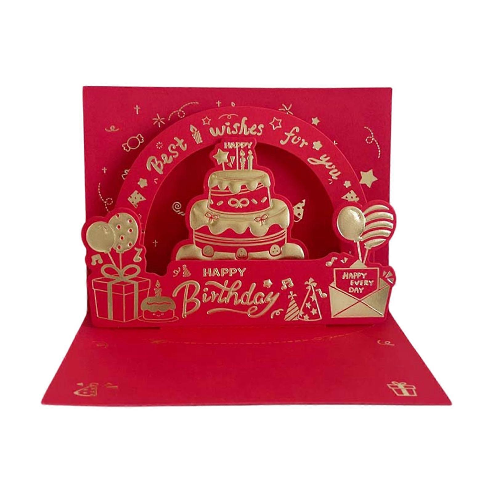 Elegant 3D Birthday Greeting Card Stylish 3D Birthday Greeting Card Feature Gold Foil And User Friendly Materials Red