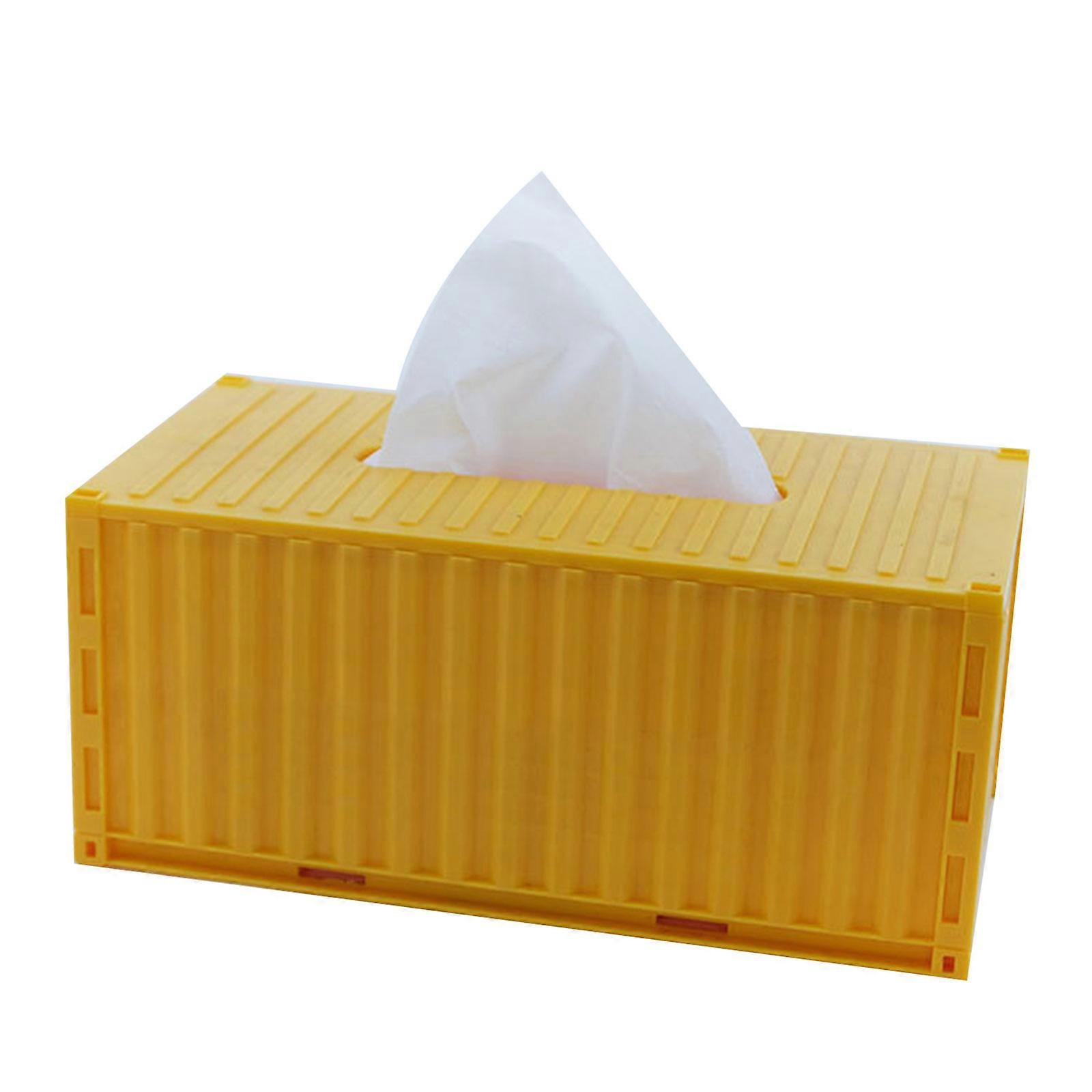 Couverture de boîte de mouchoirs en plastique décorative Conteneur de fret logistique Distributeur de serviettes en forme de porte-serviettes en papier pour usage domestique jaune