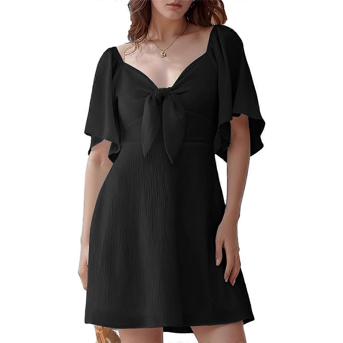 Deep V Neck Elegant Bow Tie Mini Dress