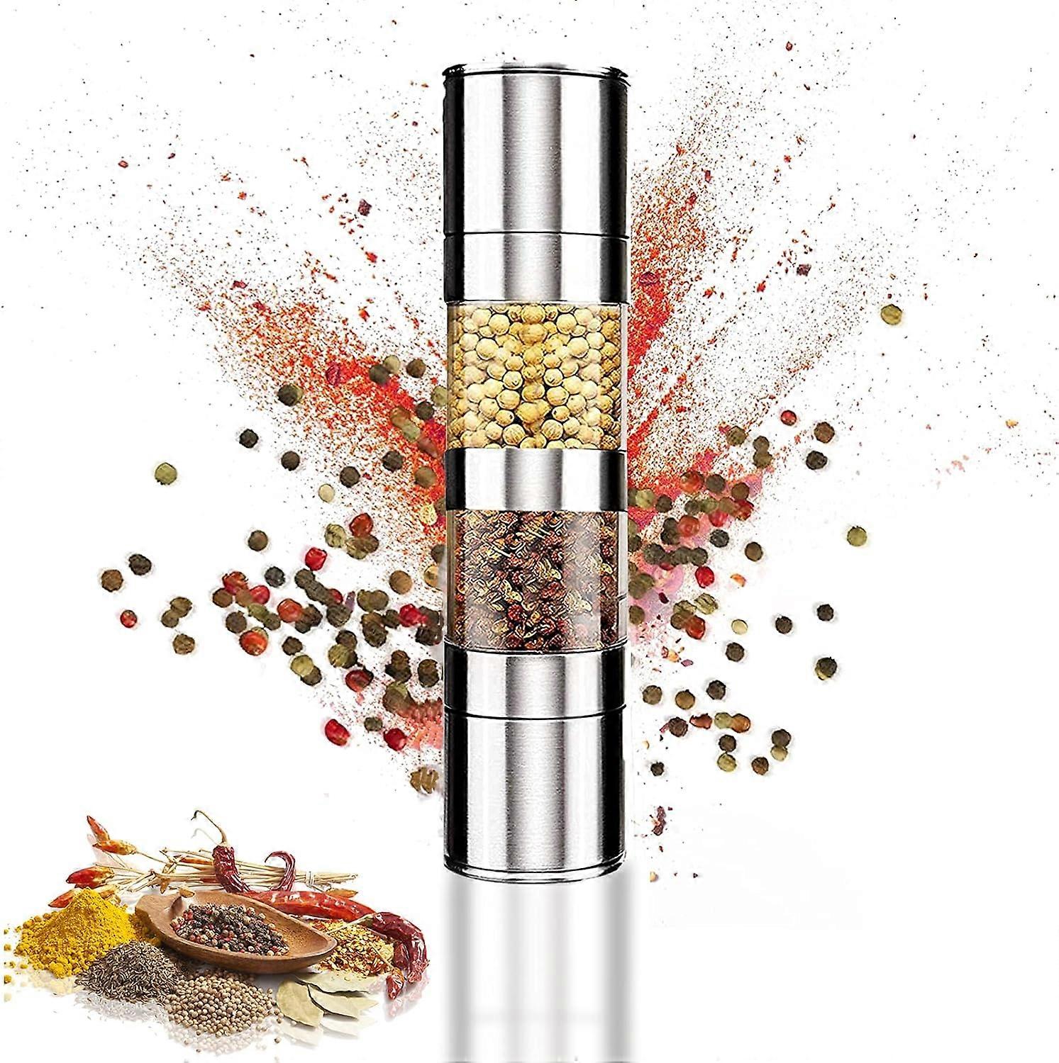 Brushed Stainless Steel Adjustable Ceramic Pepper Mill Compact Spice Grinder