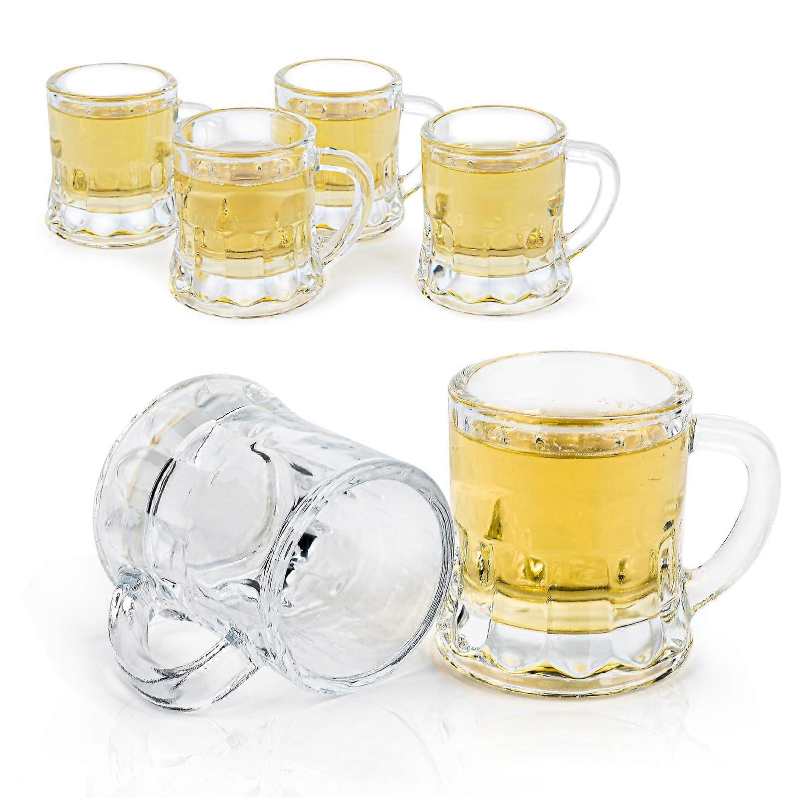 Shot Glasses with Handle, Mini Beer Mug Shot Glasses for Parties, 2 oz Clear Glassware Set of 6