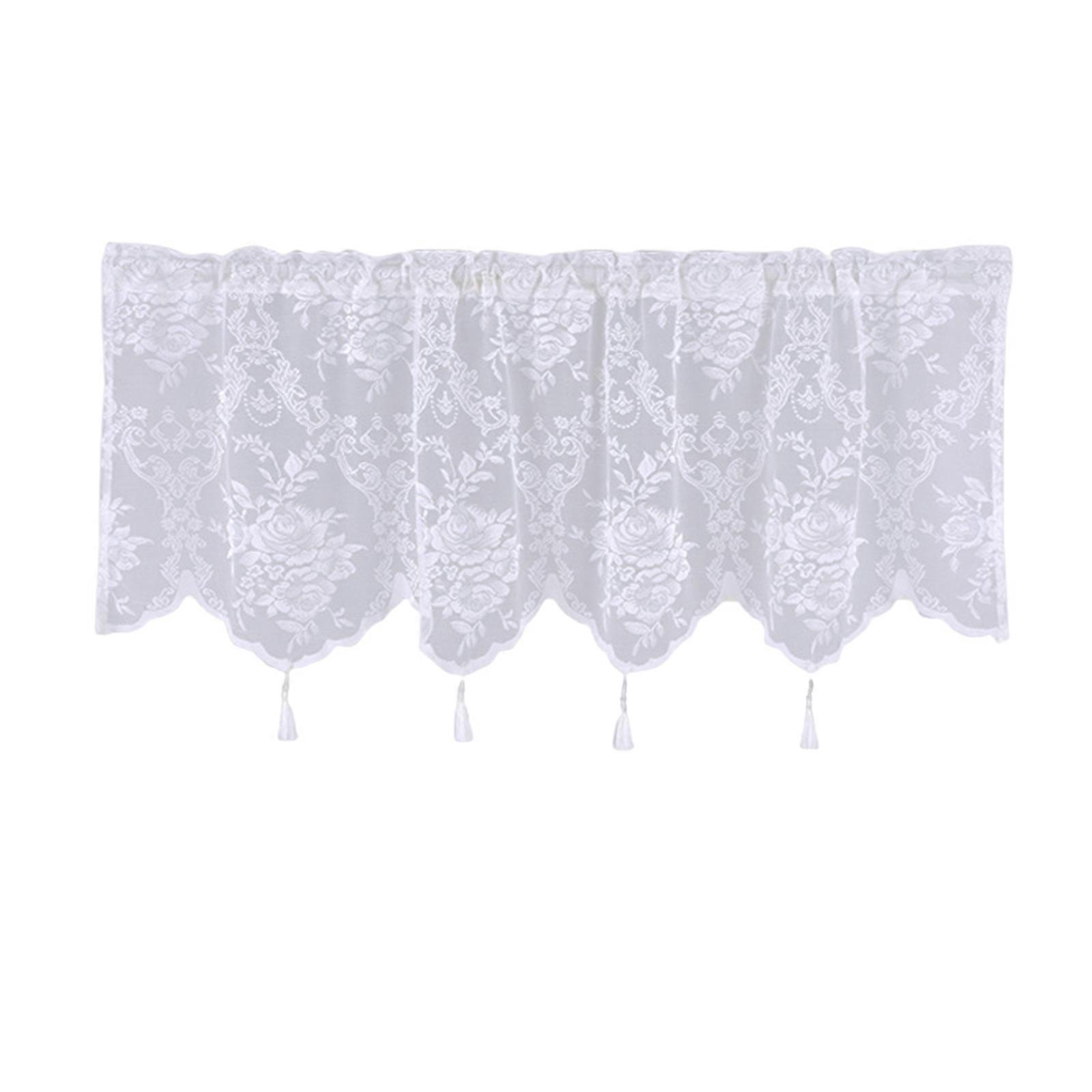 Polyester Lace Window Curtain Elegant Tasseled Lace Weaving Designing Curtains to Any Space Decoration Short Drape  White