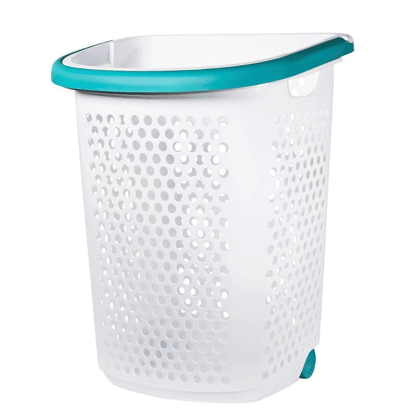 White Rolling Plastic Laundry Hamper Adult Narrow Design with Wheels, Lightweight and Durable for Easy Transport