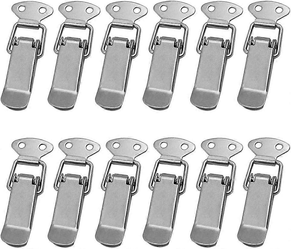 Hood Fastener 12 Pieces Lever Hasp Door Hasp, Spring Loaded Latch with Hook Stainless Steel Drawer Hardware Toggle Clasp for Box, Case Without Lock