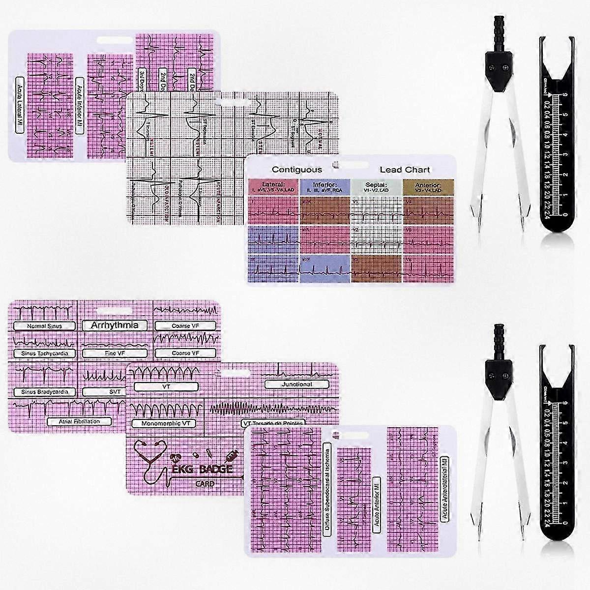 2 Sets of ECG Calipers and 3 Pieces Heart Rhythm Interpretation Badges, Medical Measuring Tool Kit for Healthcare Professionals