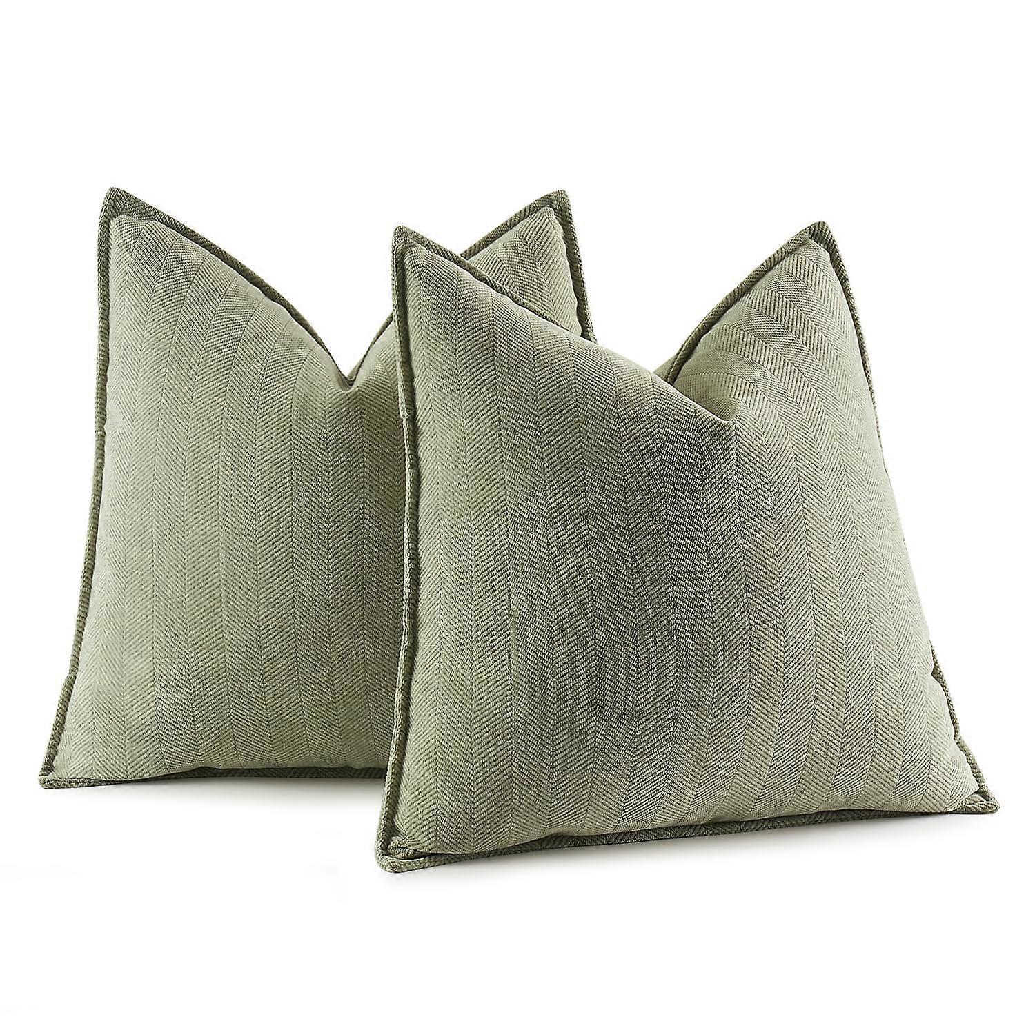 2 Pack Sage Green Soft Chenille Decorative Pillow Covers for Sofa 20x20 Inch