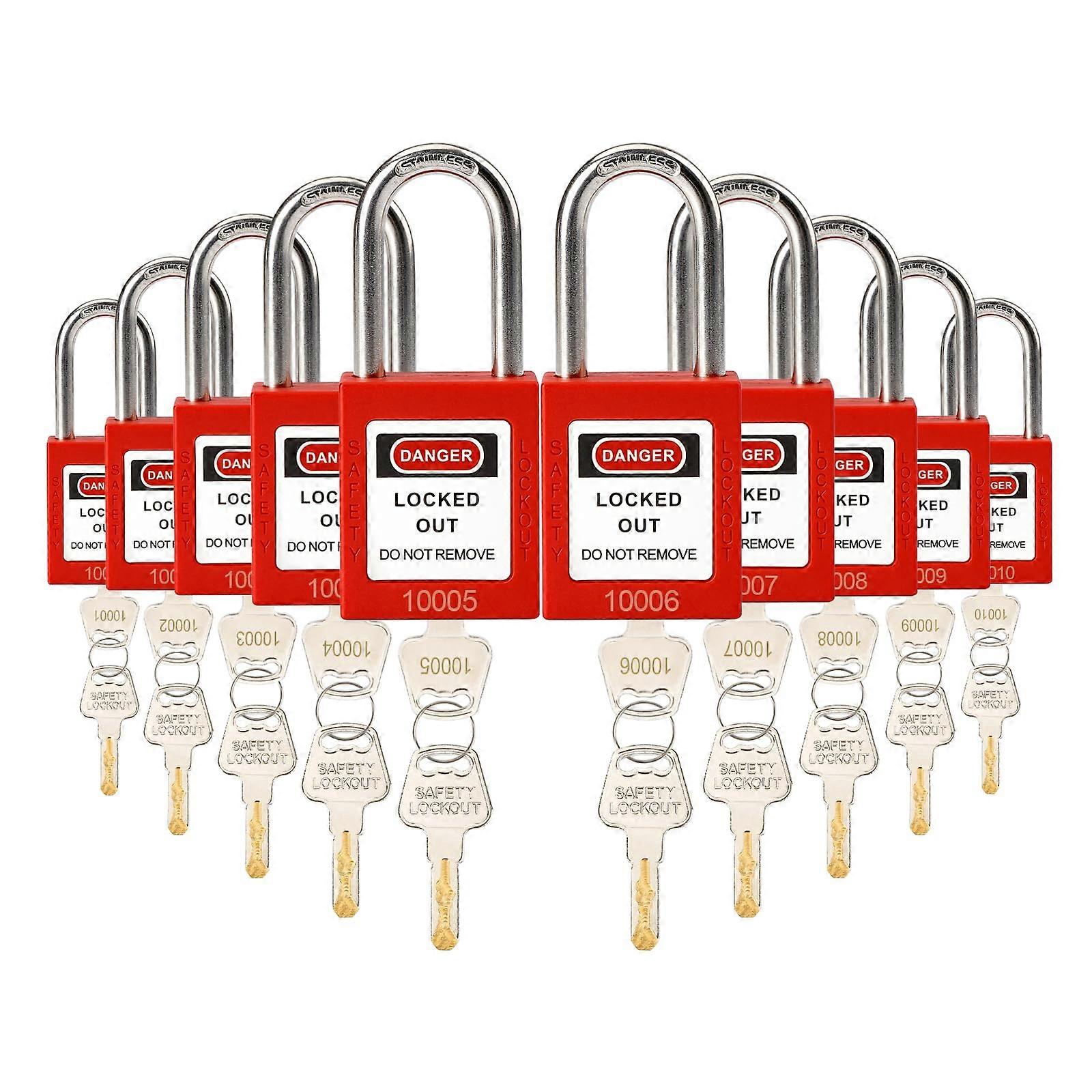 10 Red Lockout Tagout Locks,Keyed Different,2 Keys Per Lock,OSHA Compliant Safety Padlocks for Lockout Stations and Devices