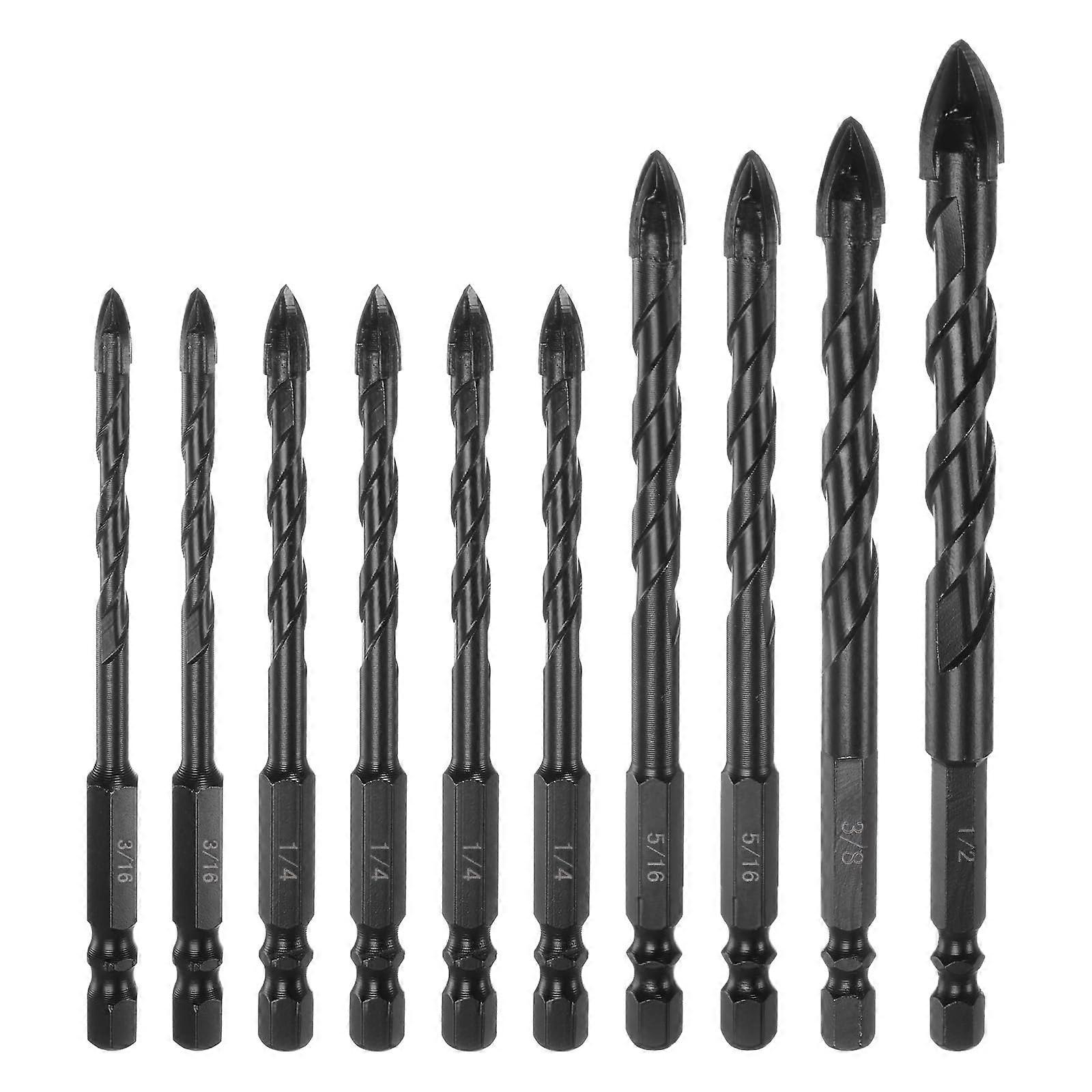Concrete Masonry Drill Bit Set 10 Pcs Triangle Cross Bits 3/16,1/4,5/16,3/8,1/2 In For Ceramic Brick Glass