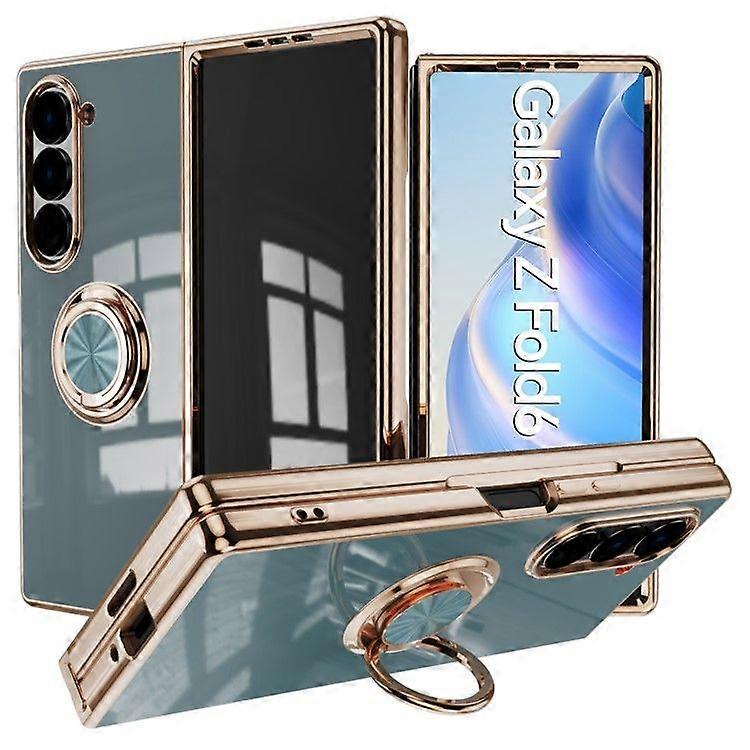 For Samsung Galaxy Z Fold6 5G Case Precise Cutouts 6D Electroplating TPU Phone Cover with Ring Holder