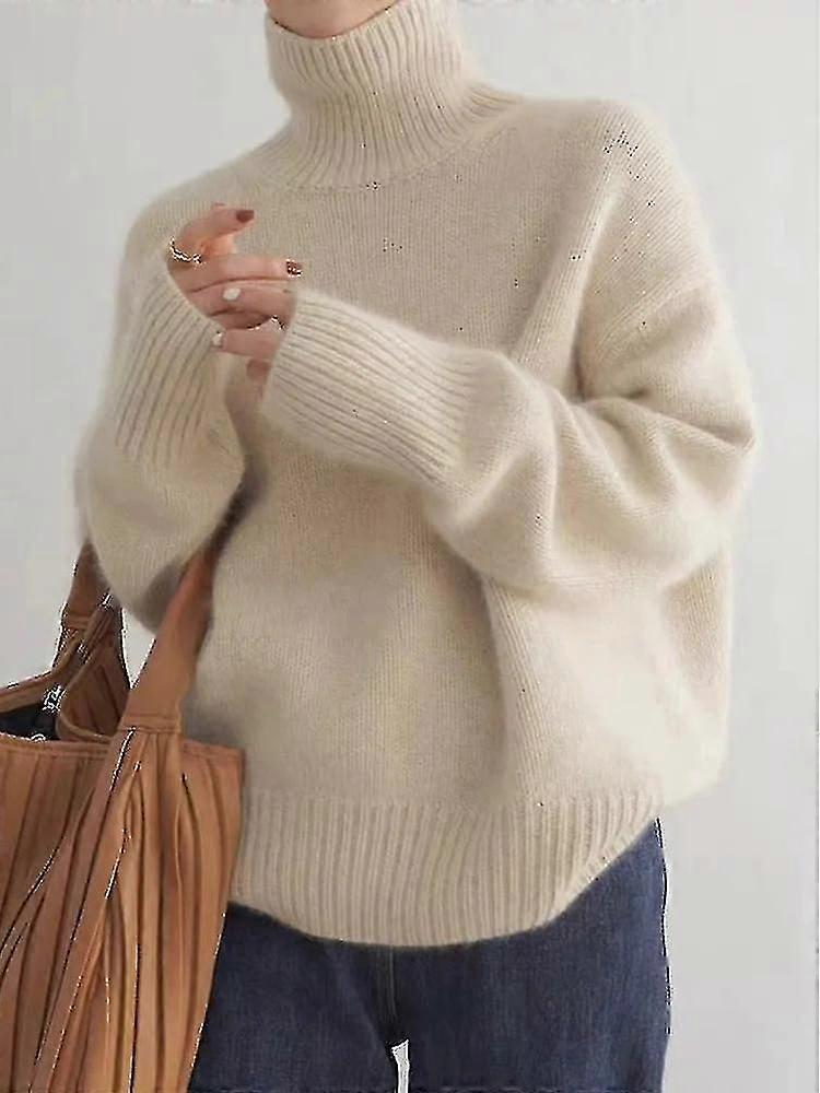 Turtleneck Cashmere Sweater 100% Pure Wool Sweater Ladies Knitting Loose Pullover Female Autumn/winter