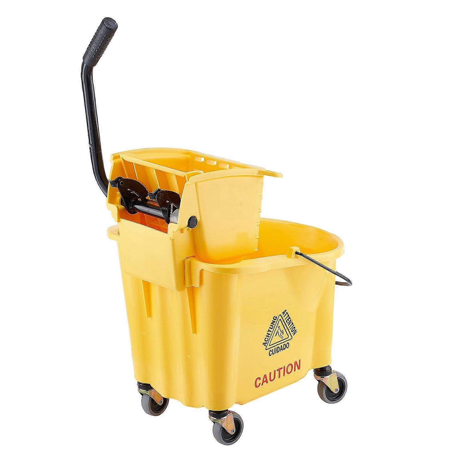 Mop Bucket with Wringer, 35 Qt. Commercial Mop Bucket with Side Press Wringer, Side-Press Mop Bucket and Wringer Combo on Wheels