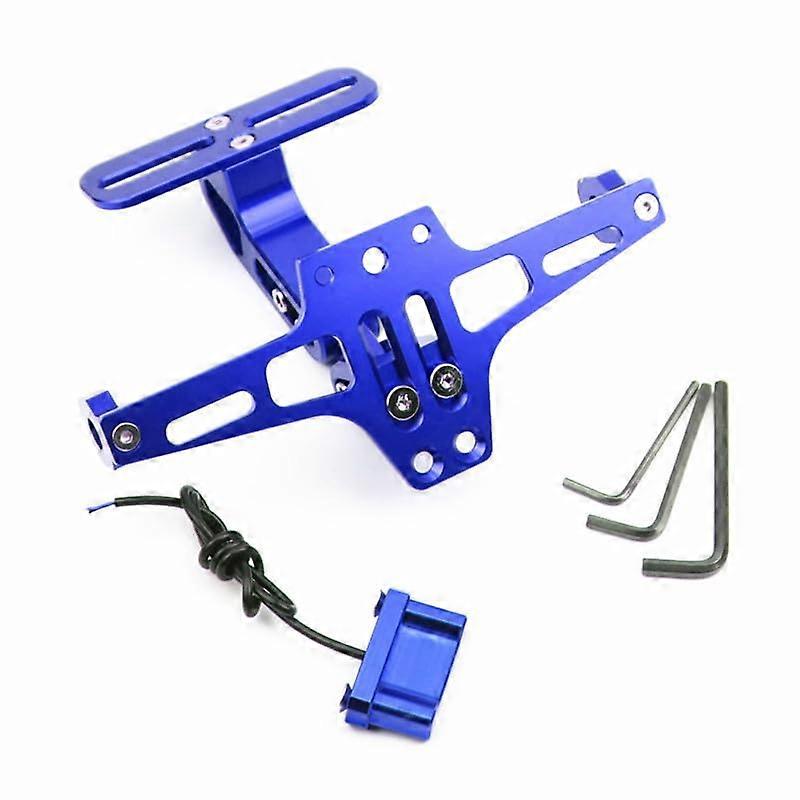 Universal Motorcycle Fender Adjustable Aluminum Motorcycle License Number Plate Holder Bracket CNC Frame with Led Light (Blue)