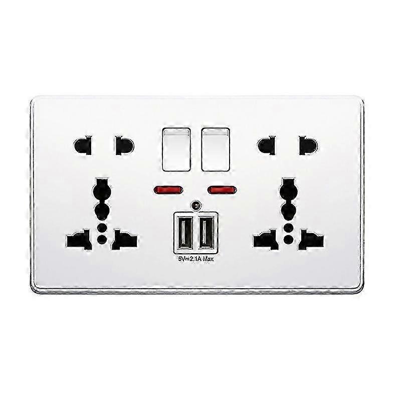 13a Multifunction Wall Socket with 2.1a Double Usb Charging Ports Three-hole Two-hole Button