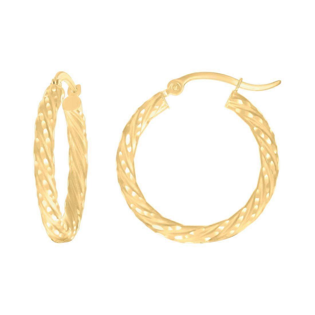 10Kイエローゴールドレディーススパークルカットスポッテッドパターンファンシーフープイヤリング女性用25x3mmワイドフープイヤリング