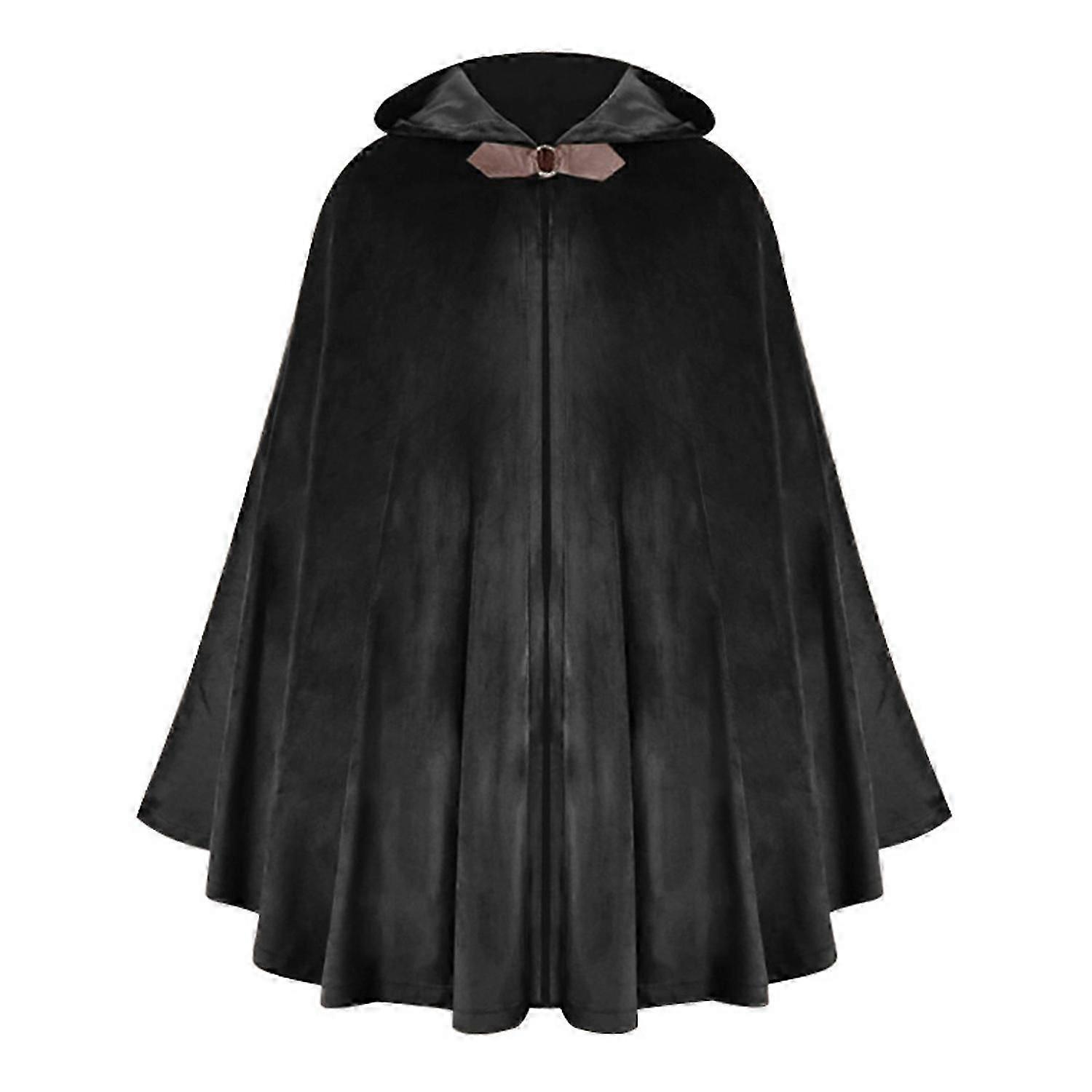 Halloween Cloak Hooded Shawl Style Design Cape Buckle Design Solid Color Medieval Style Long Robe