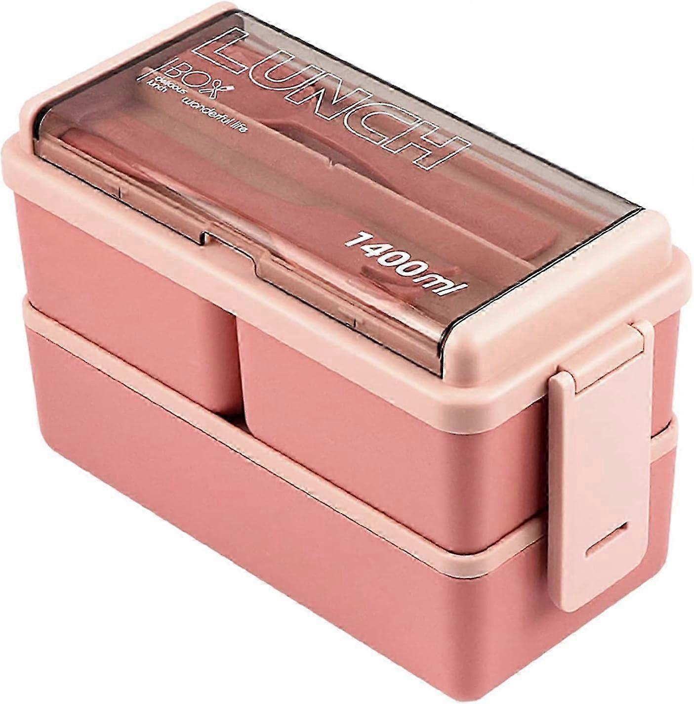 Lunch Box, 1400ml Bento Box with Spoon Fork, Stackable 2 Layer 3 Compartments Leak Proof Japanese Lunch Box, Meal Prep Container