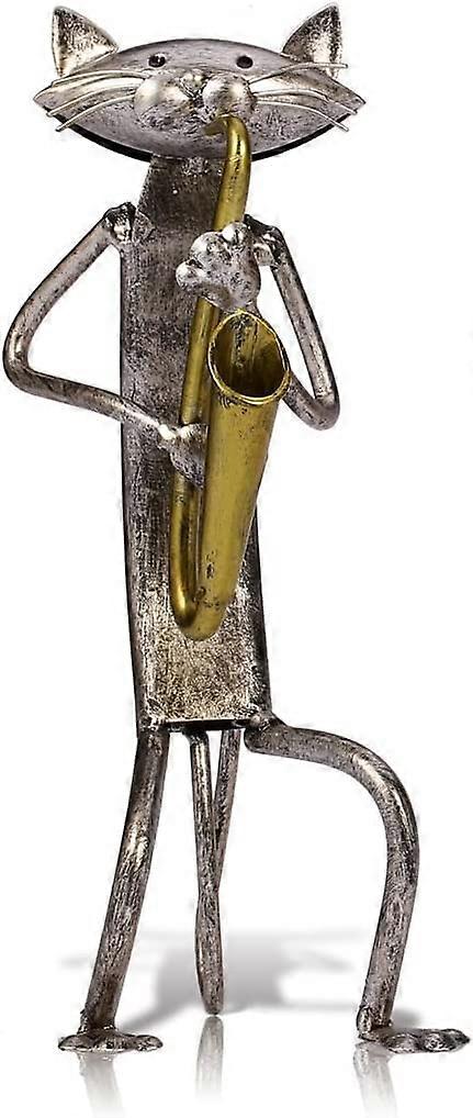 Metal Sculpture Playing Saxophone Cat Home Furnishing Articles Handicrafts (Saxophone) Ref: 9232