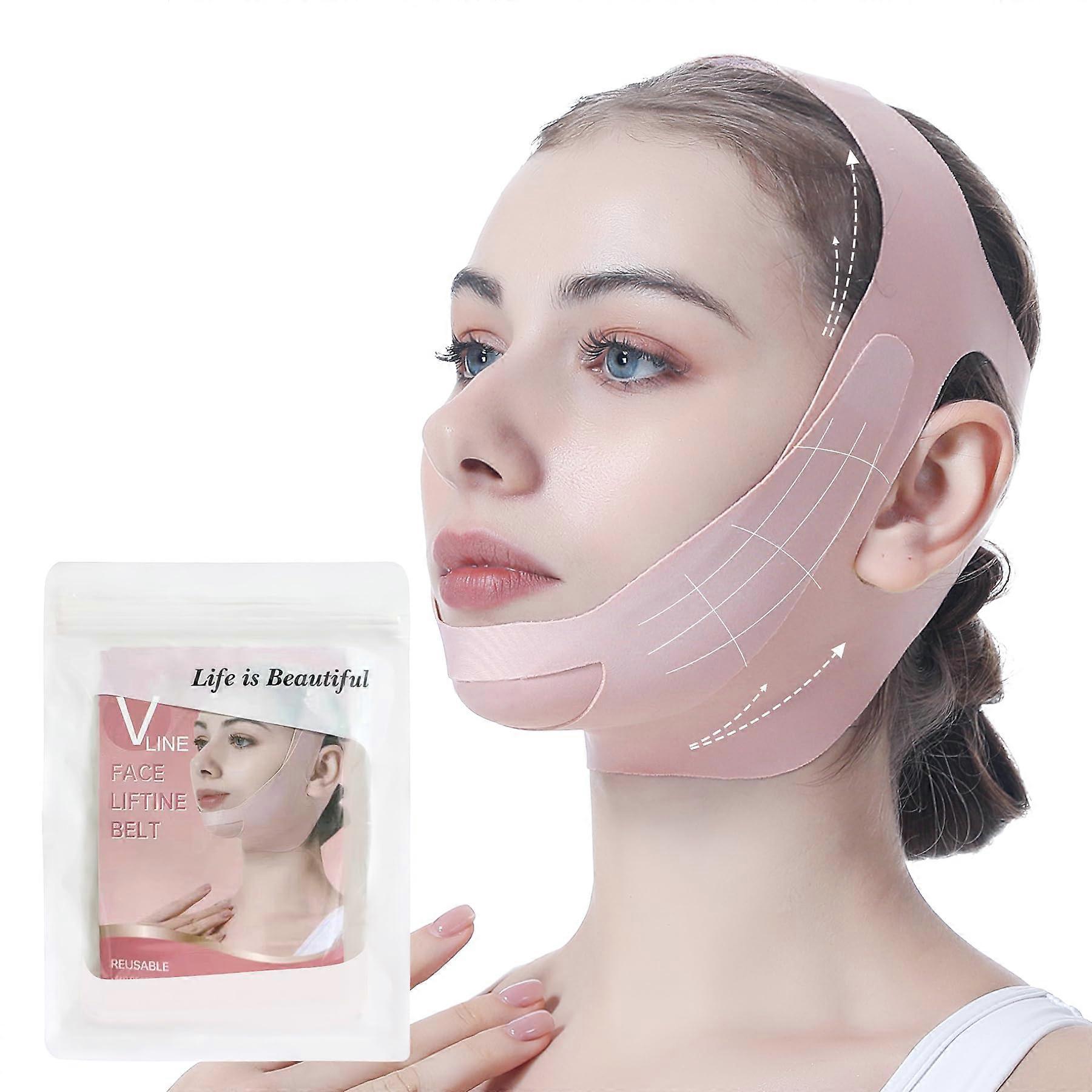 Facial Lifting Belt with Double Lift Strap, Breathable V Shaped Chin Up Band for Comfortable Face Shaping and Lifting