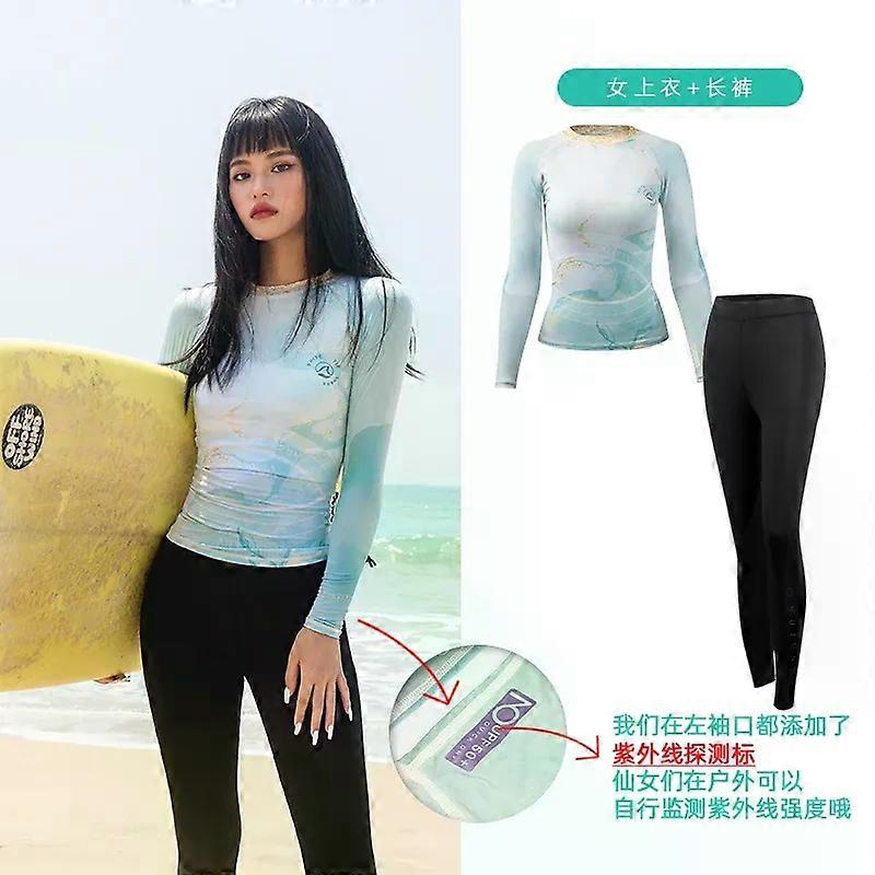 Swimsuit Women's Long-Sleeved Rush Guard Swimsuit Sunscreen Dive Skin Pants Split Surfing Suit Floating Diving Suit