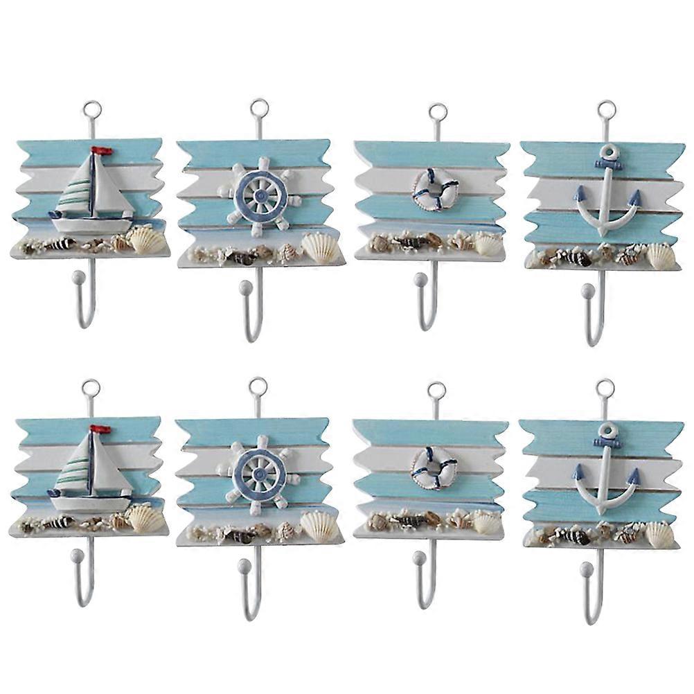 8Pcs Mediterranean Style Hooks Bathroom Towel Hangers Adhesive Sailing Shape Hooks Wall Hooks for Home Kitchen Size