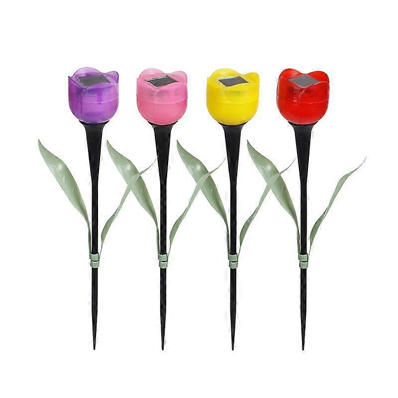 Solar Lights, 4pcs Solar Lights with Beautiful Tulip Flower Shape and Highly Efficient Solar Panels, 8 Hours Working Guardian Light for Outdoor