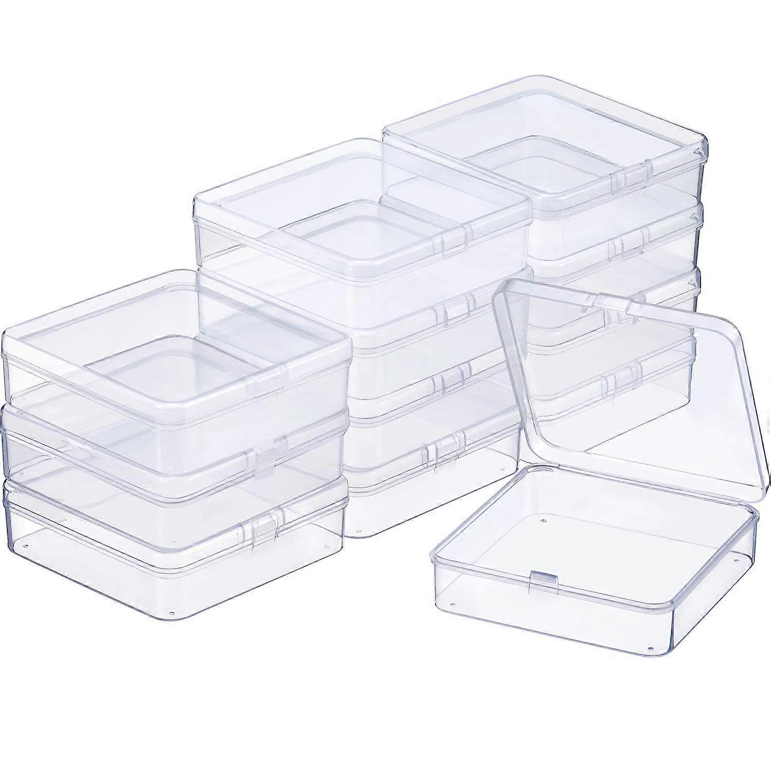 12 Pack Clear Plastic Beads Storage Containers Box with Hinged Lid for Beads and More (3.70 x 3.70 x 1.18 Inch) Ref: 2424