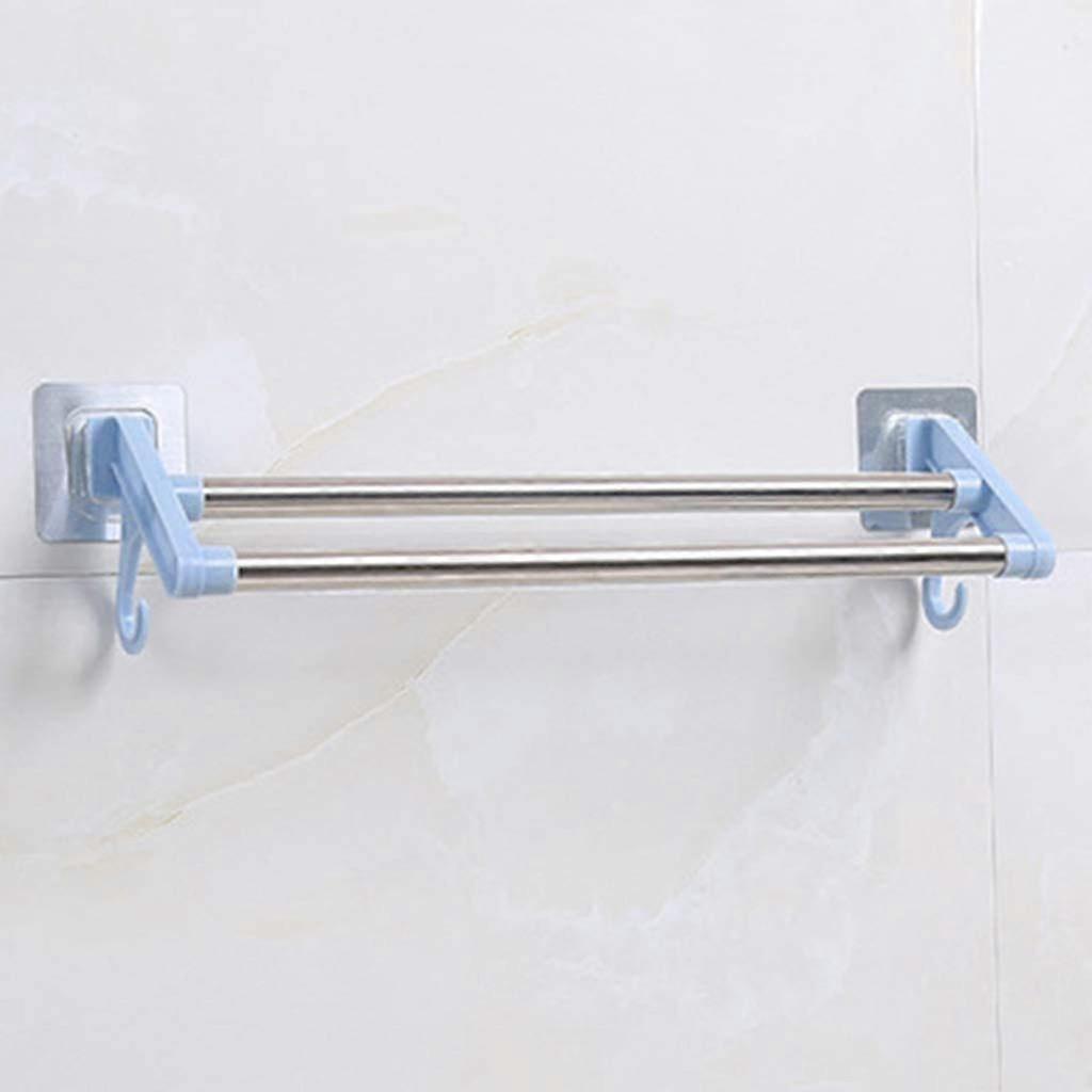 Towel Rack No-Drill Wall Mounted Double Bar Bath Rail, Drying Hook, Yellow, Tall