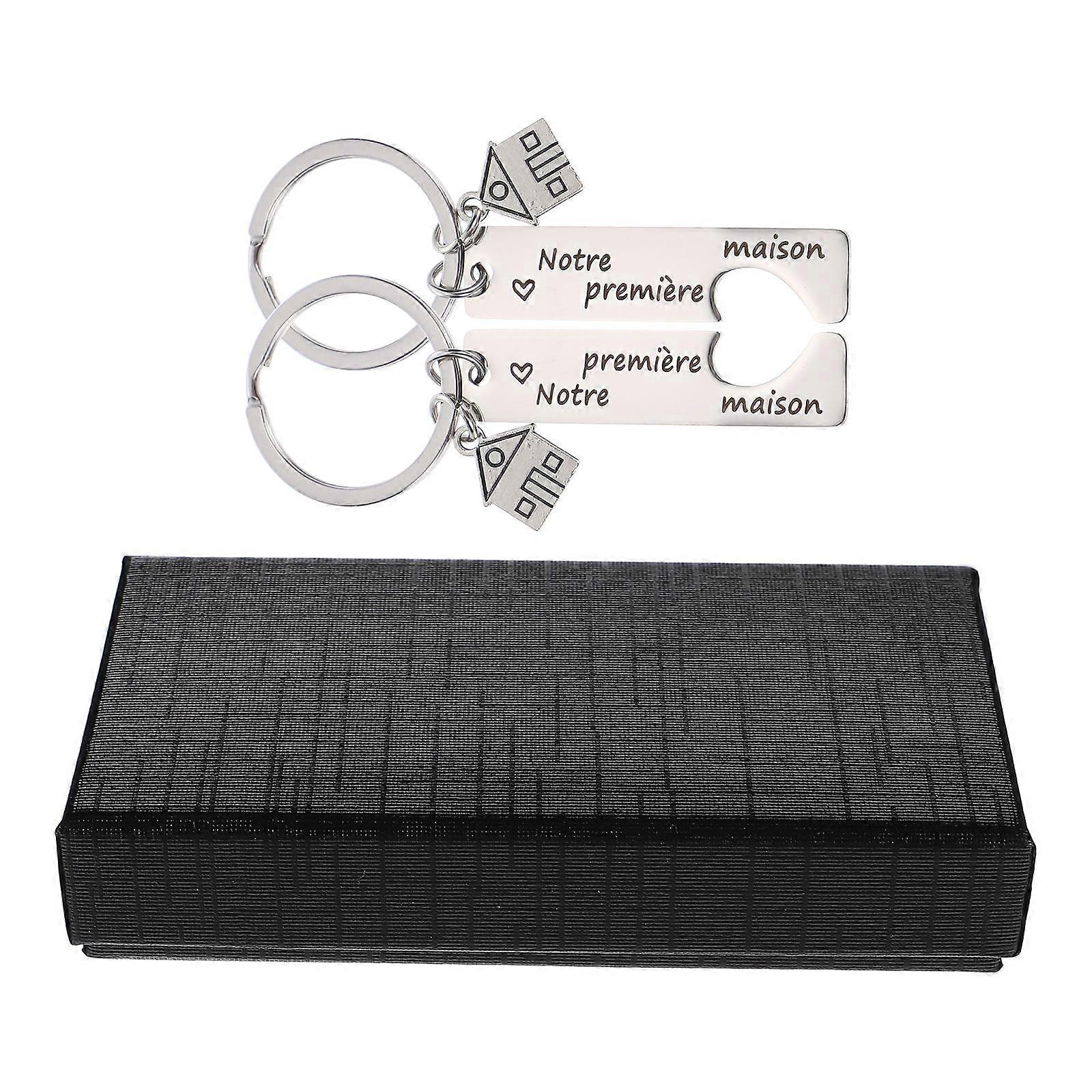 2pcs Creative Keyrings Housewarming Keychains Stainless Steel Key Ring Pendants