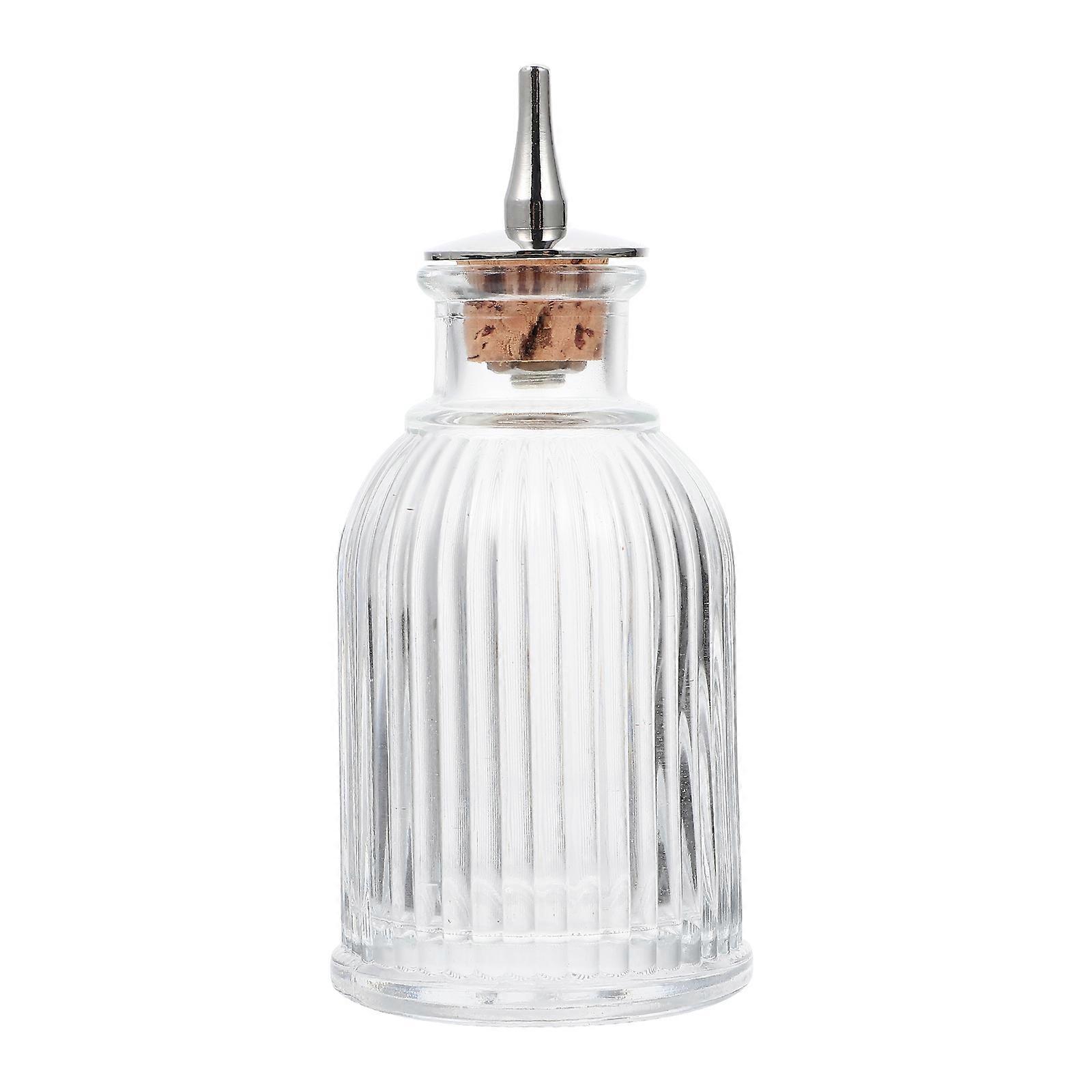 Retro Carved Glass Bitters Bottle with Leak Proof Stopper, Portable Bar Decanter for Cocktails, Vintage Style Bartending Bottle with Removable Plug,