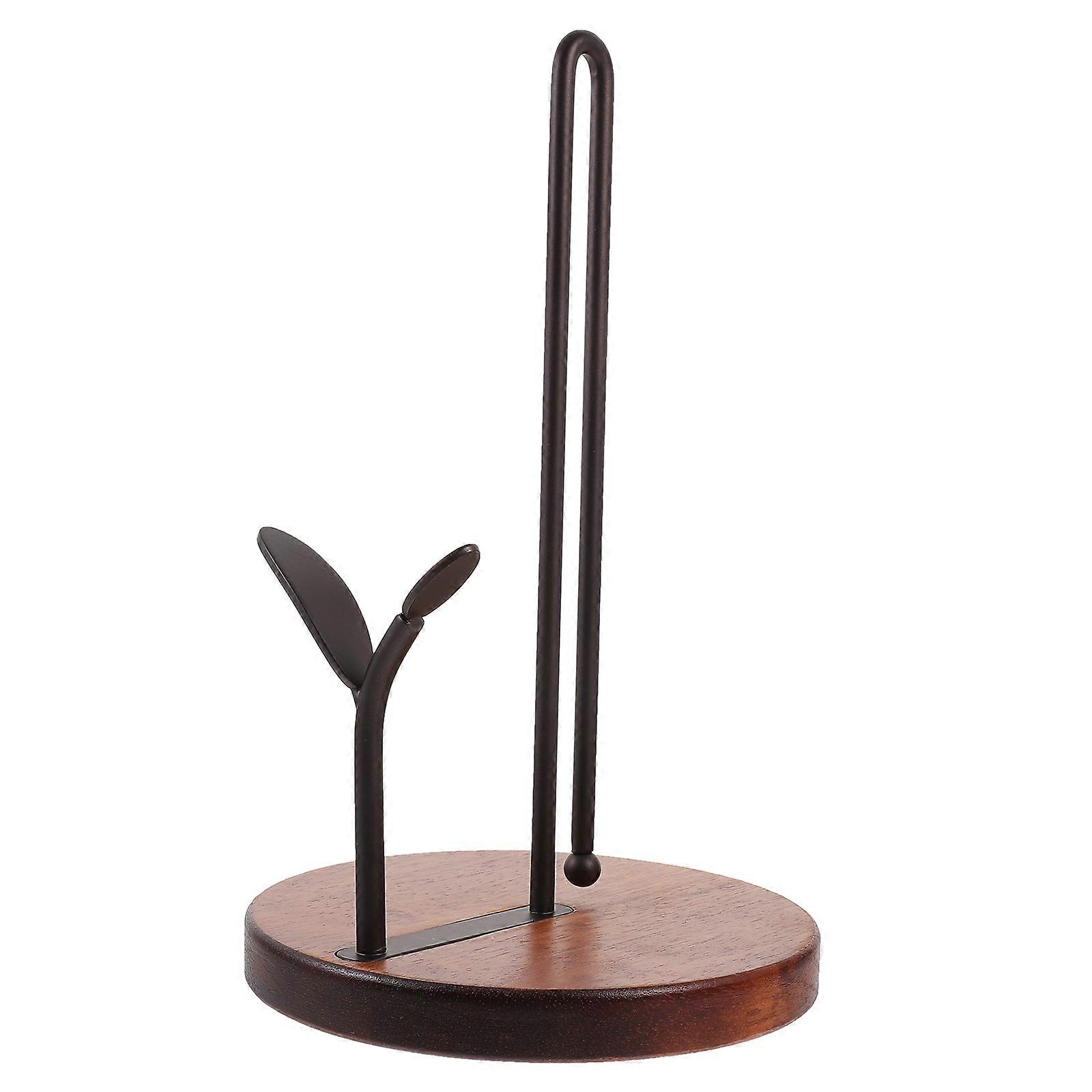 Paper Towel Holder For Kitchen Countertop Wood And Iron Round Shape Vertical Structure Dining Room 1Pcs
