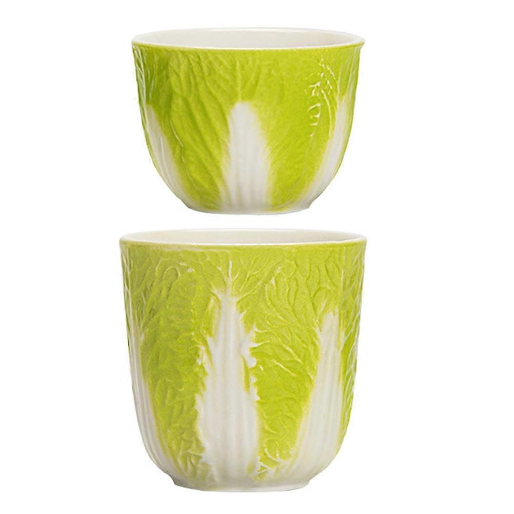 Chinese Ceramic Tea Cup Cabbage Pattern Water Holding Tea Ceremony 2Pcs