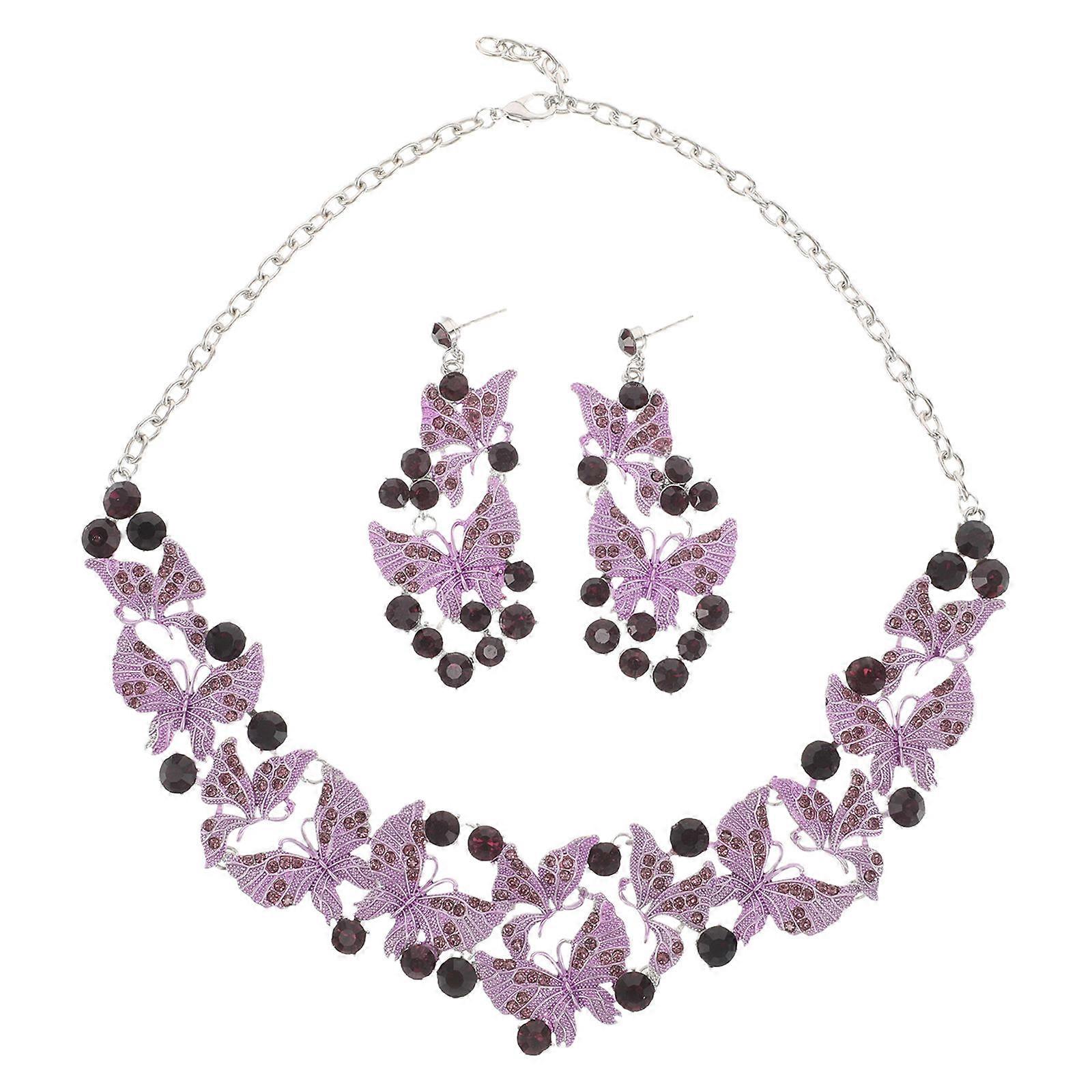 Luxury Statement Butterfly Jewelry Set Bridal Necklace For Wedding Rhinestone Crystal Earrings And Necklace 1Set
