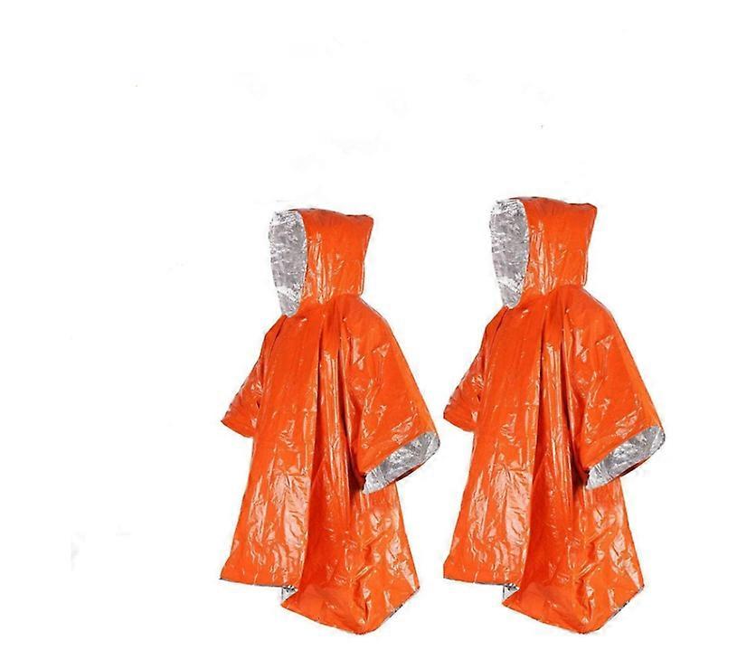 2pcs Emergency Blanket Poncho, 39.3 x 53inch Thermal Mylar Space Blanket Rain Ponchos Survival Gear and Equipment(orange color)