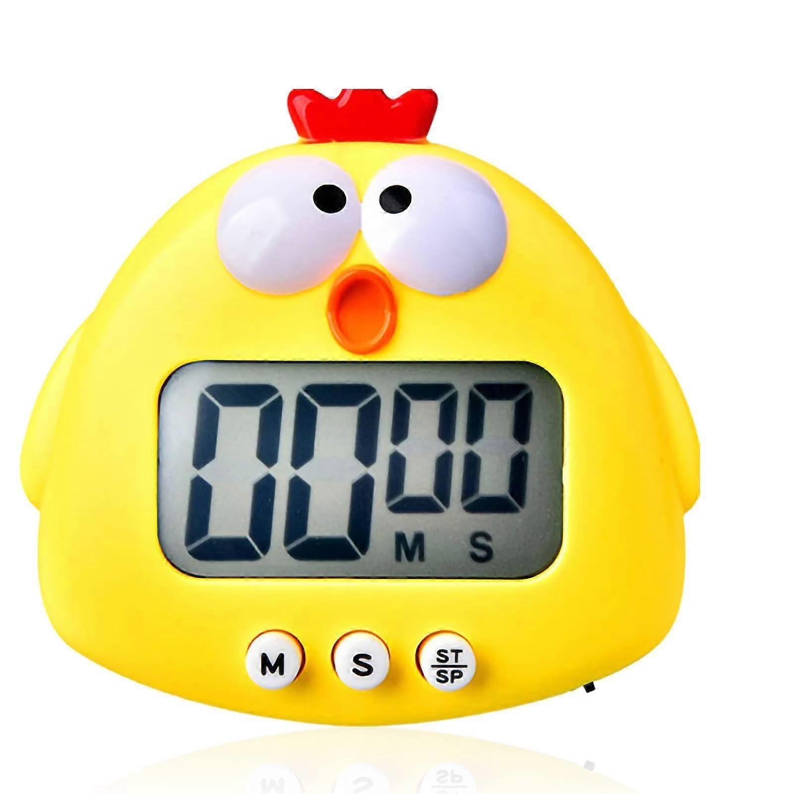 Cute Cartoon Animal Digital Countdown Timer for Kids, LCD Display, Magnetic Kitchen Timer with On/Off Switches, Yellow
