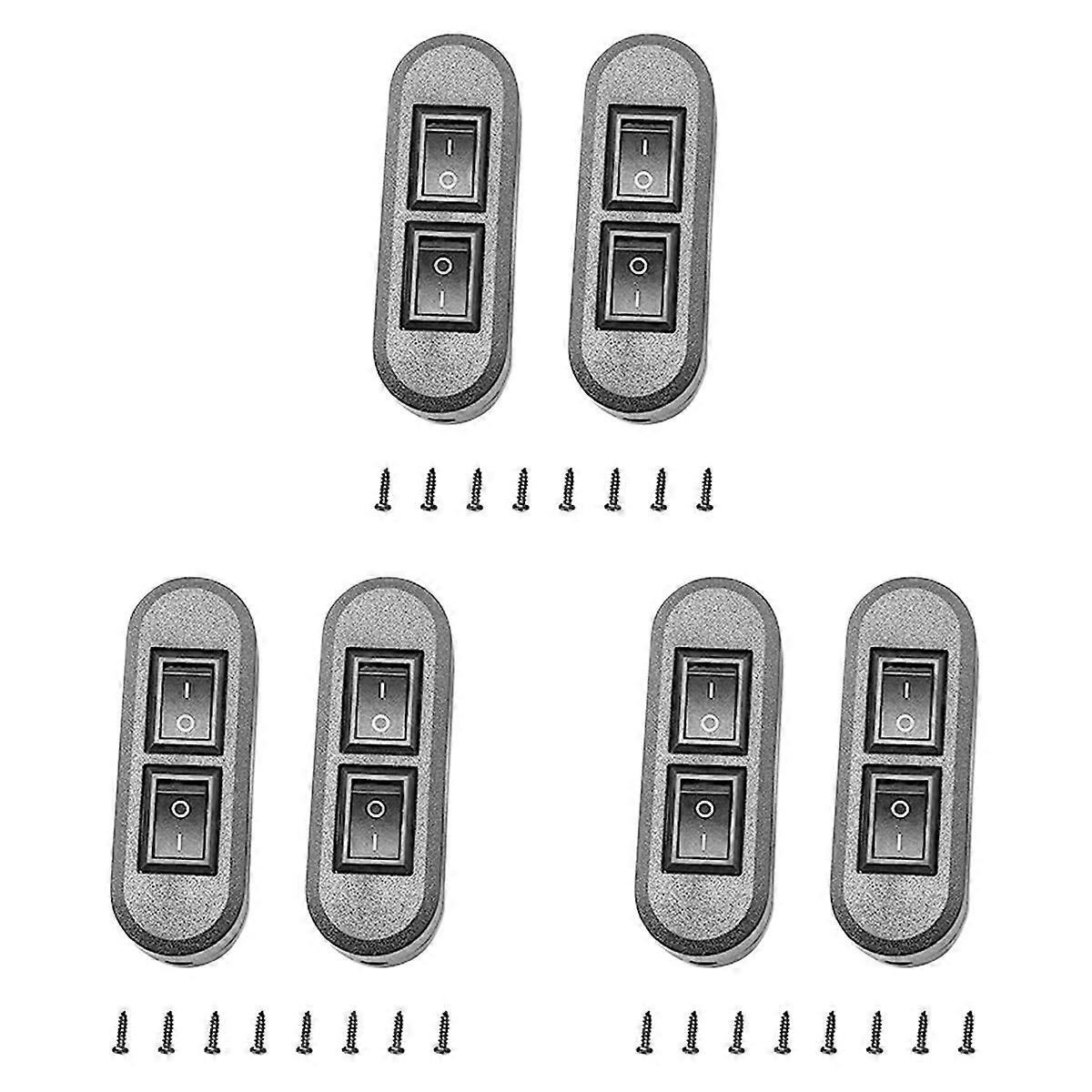 6X Embedded Wire Switch Black Duplex Switch Straight-Through Rocker Switch Suitable for Dual-Control