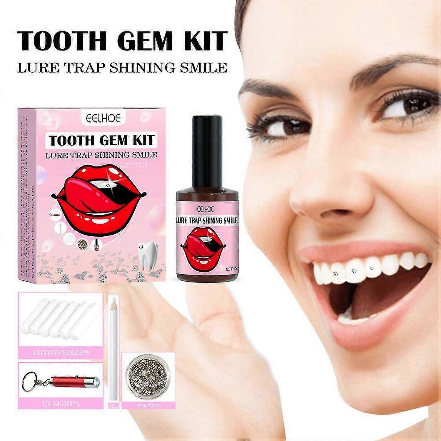 2packs DIY Tooth Crystal Set With Curing Lamp And Glue, 20 Piece Crystal Jewelry Starter Set