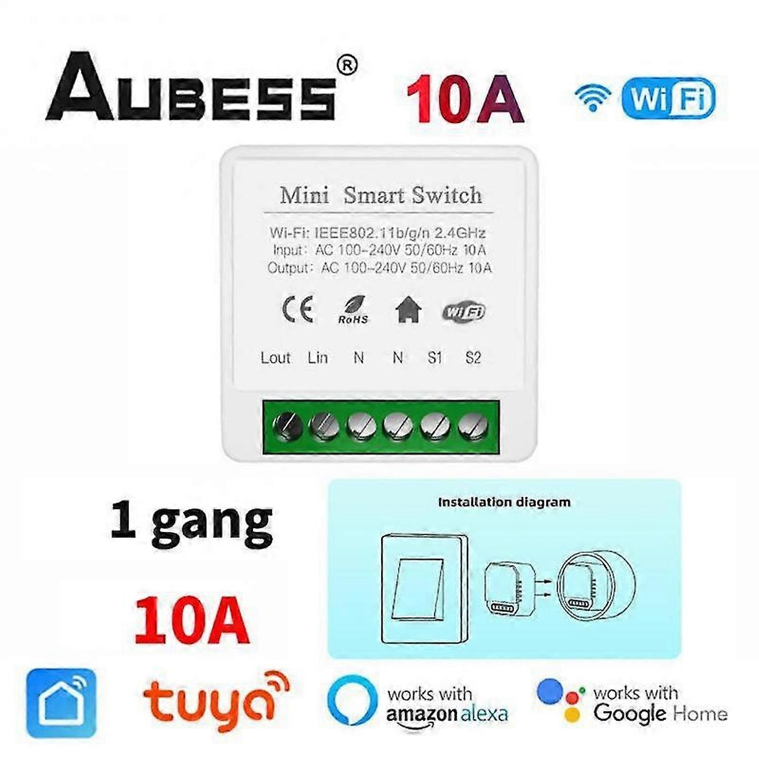 Tuya WIFI 10A 1/2 Gang Mini Smart Switch DIY Two Way Control Switch Smart
