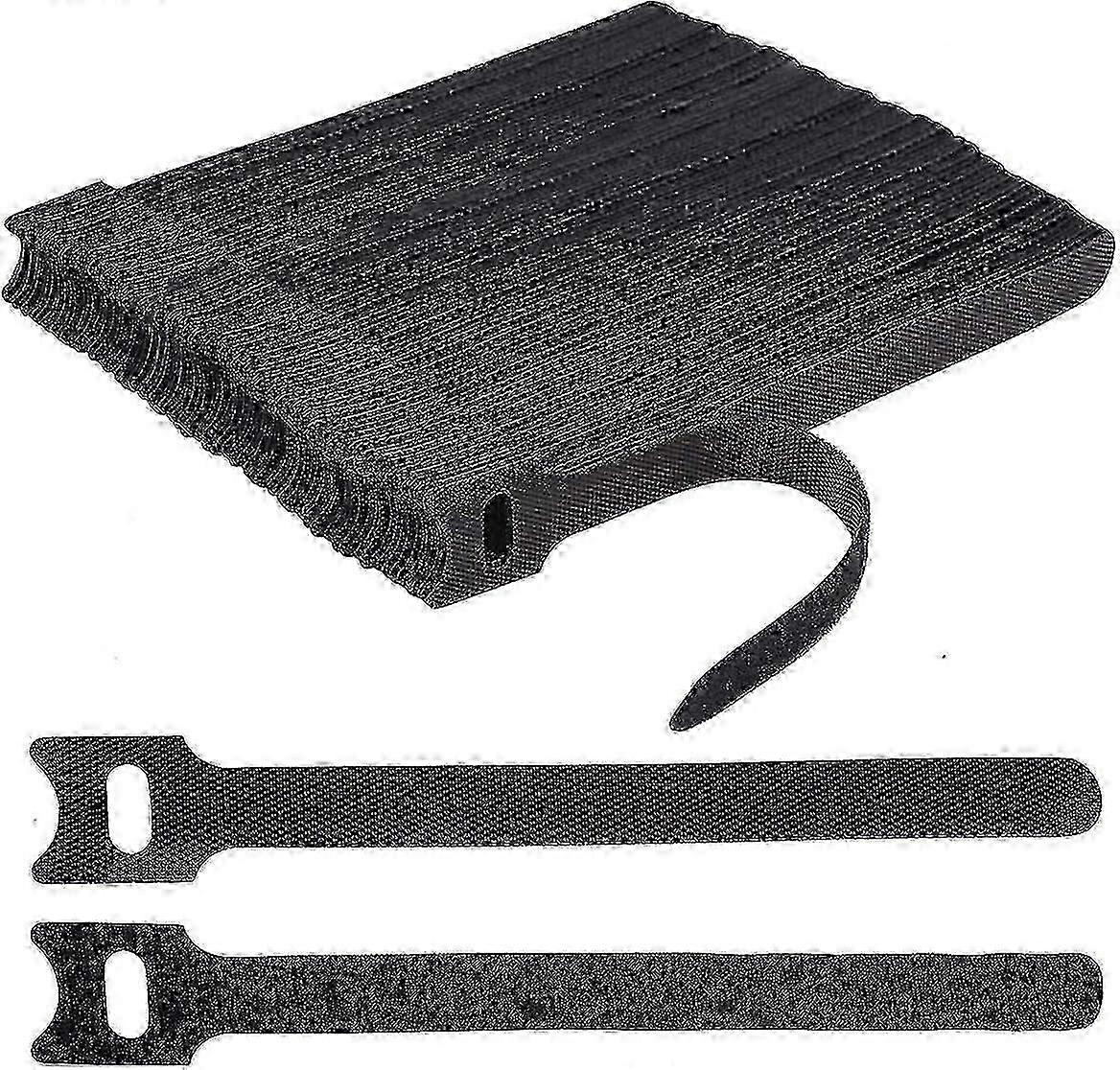 100 X Black Adjustable Reusable Cable Ties, Hook And Loop Straps
