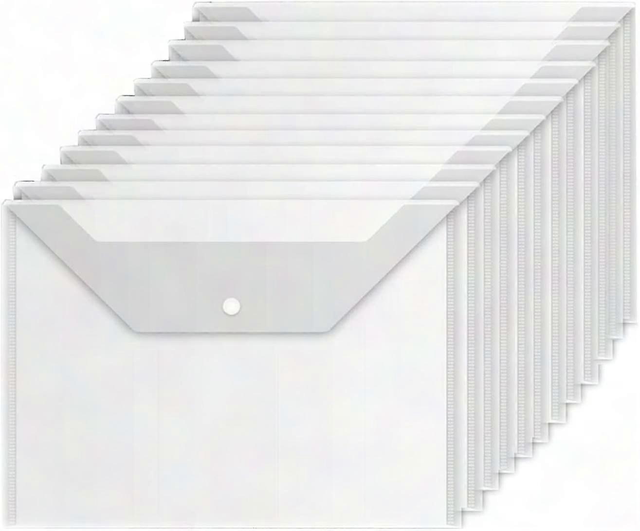 Premium Plastic Document Envelopes with Snap Button, Clear Quality - 10 pcs