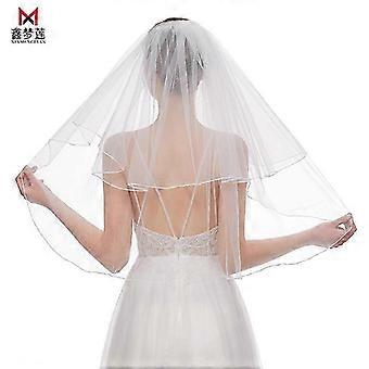 Mother's Wedding Veil Double Layer Covered Ribbon Veil Korean Style Simple Metal Hair Comb Curled Veil 60cm-80cm
