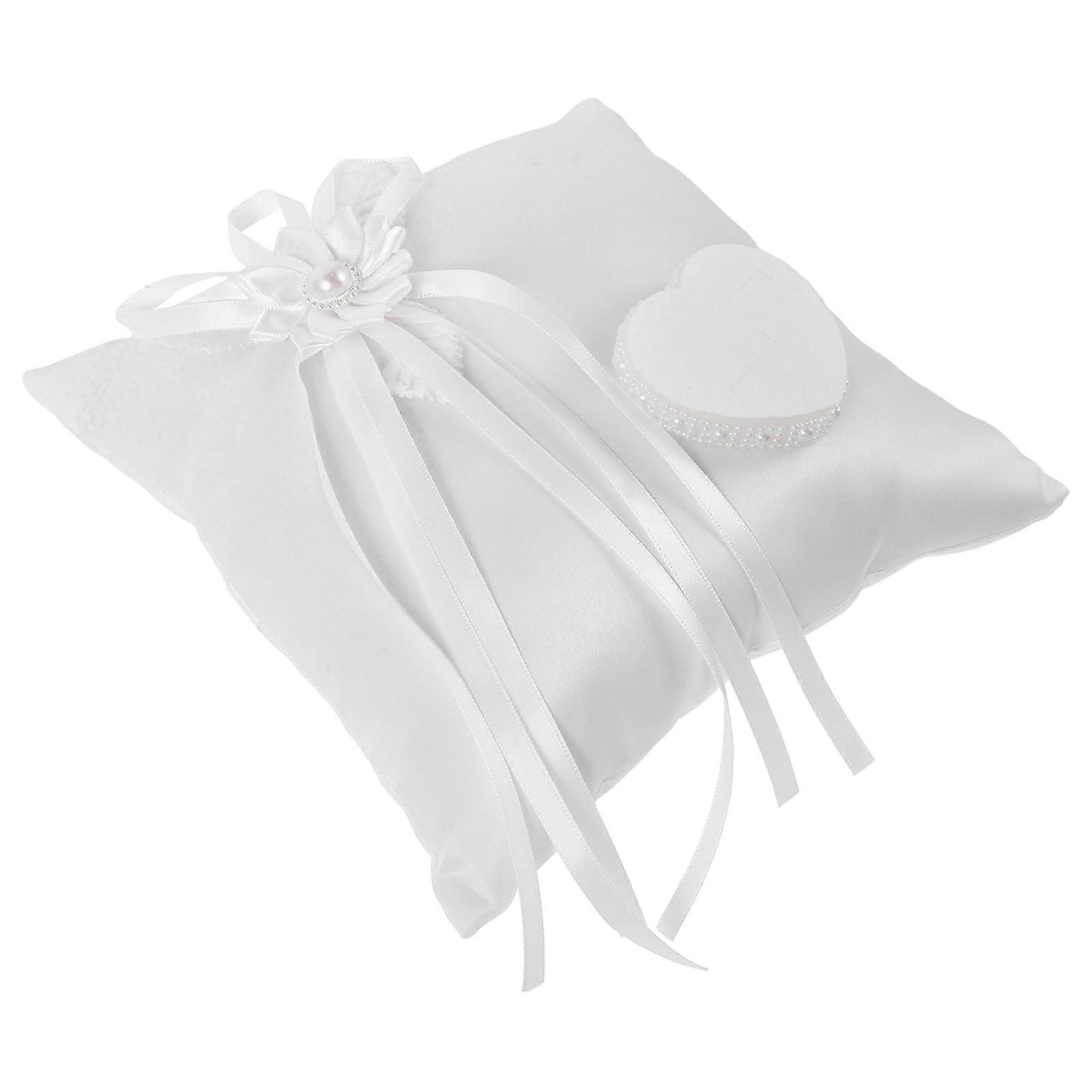 Stylish White Ring Pillow Romantic Square Holder for Wedding Ring Bearer 1 Set