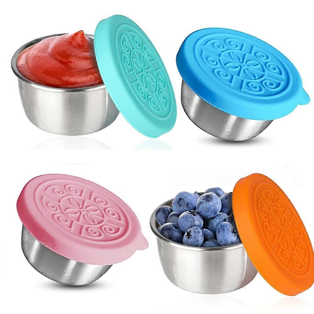 Leak-Proof Food Storage Containers Set of 4, Mini Stainless Steel Sauce Containers, 50 ml Reusable Dip Sauce Cups