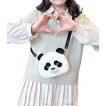 Black round panda head makeup bag crossbody bag shoulder bag cartoon handbag children's decorative plush toy